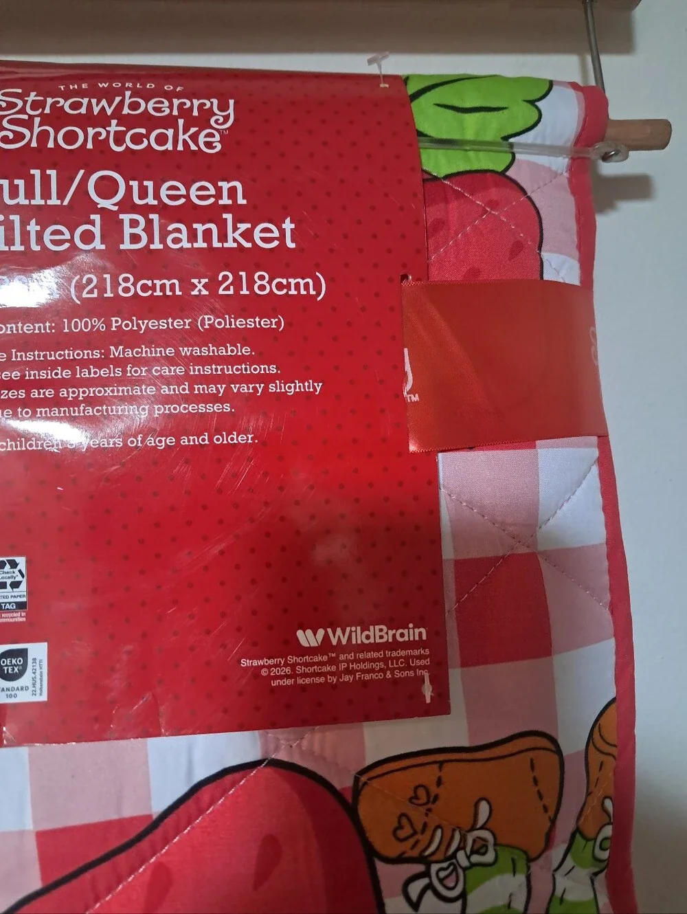 Strawberry Shortcake Reversible Full-queen Pink Gingham Quilt Blanket OEKO-TEK.